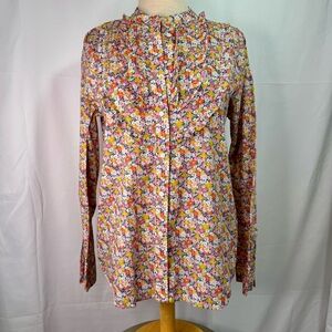 J Crew Liberty of London Ruffled Front Long Sleeve Blouse